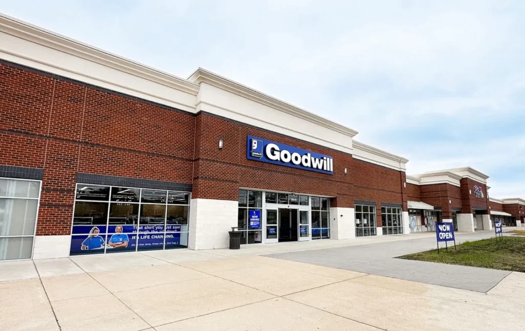 Goodwill store exterior with open sign displayed