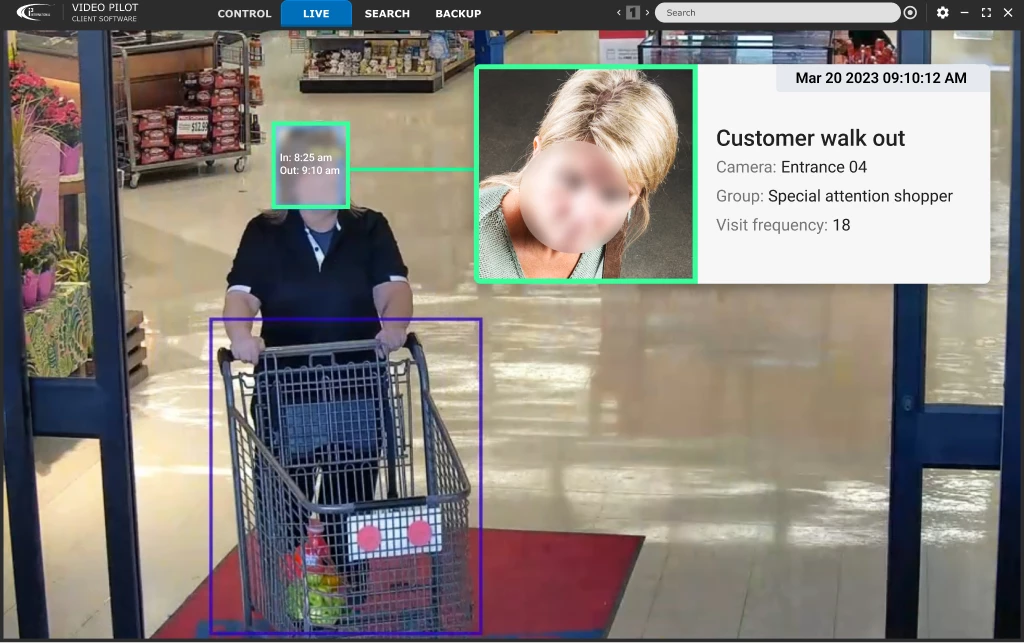 Ai system tracking customer exit with shopping cart