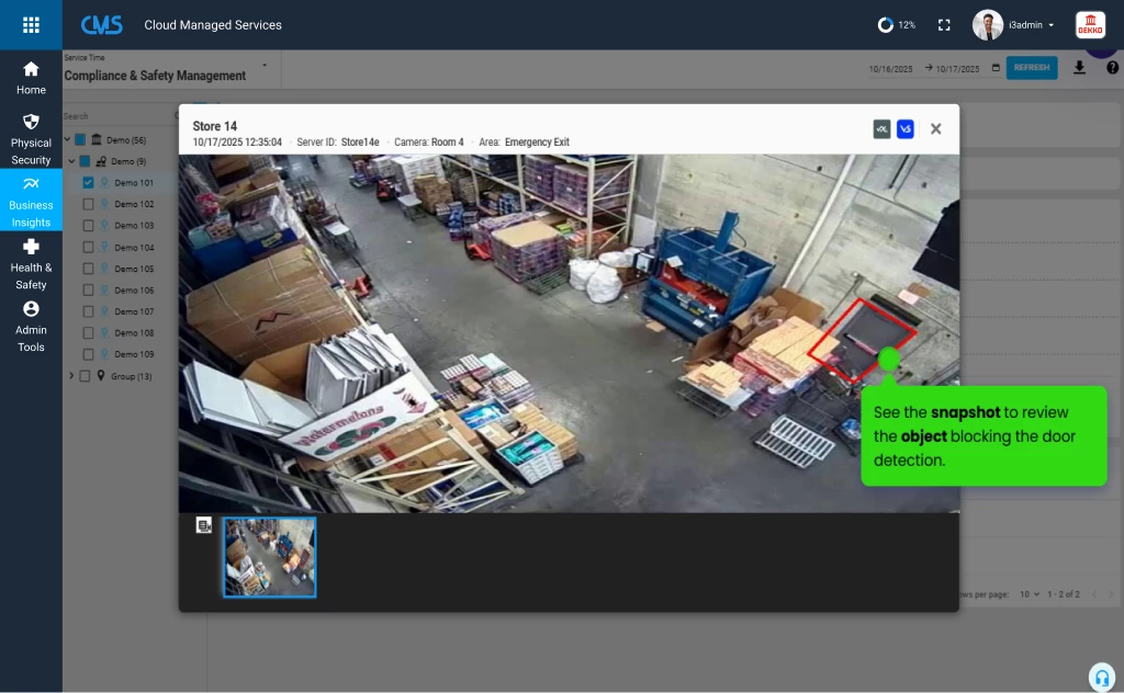 Blocked door detection interface on CMS