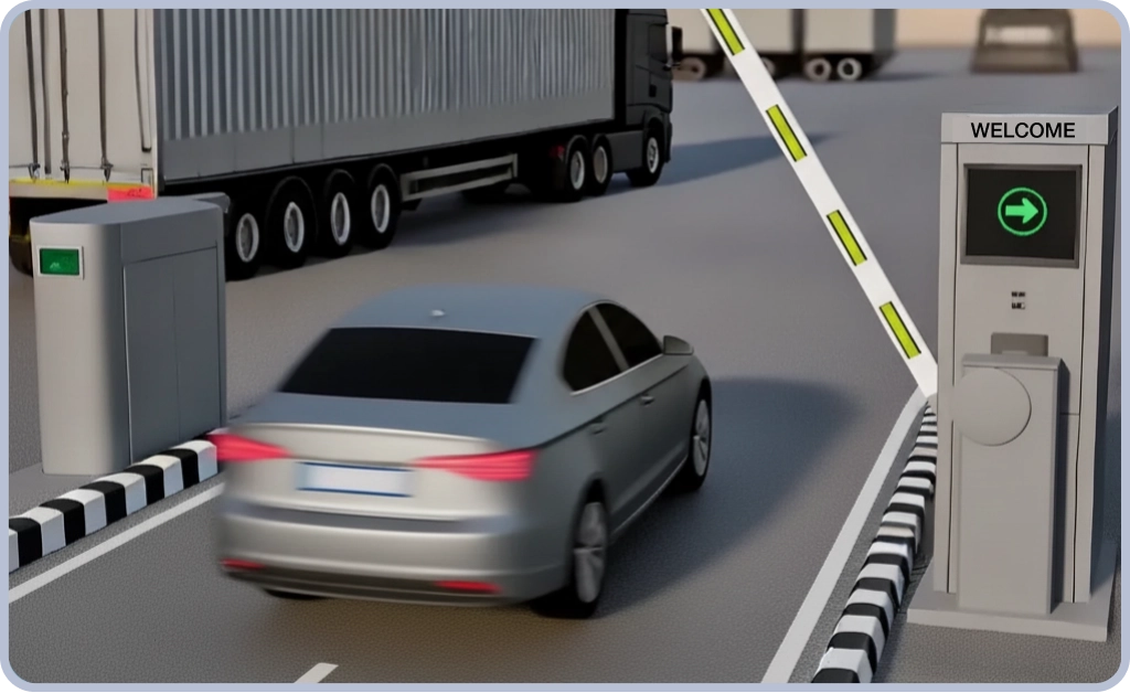 License plate recognition of a car crossing the street