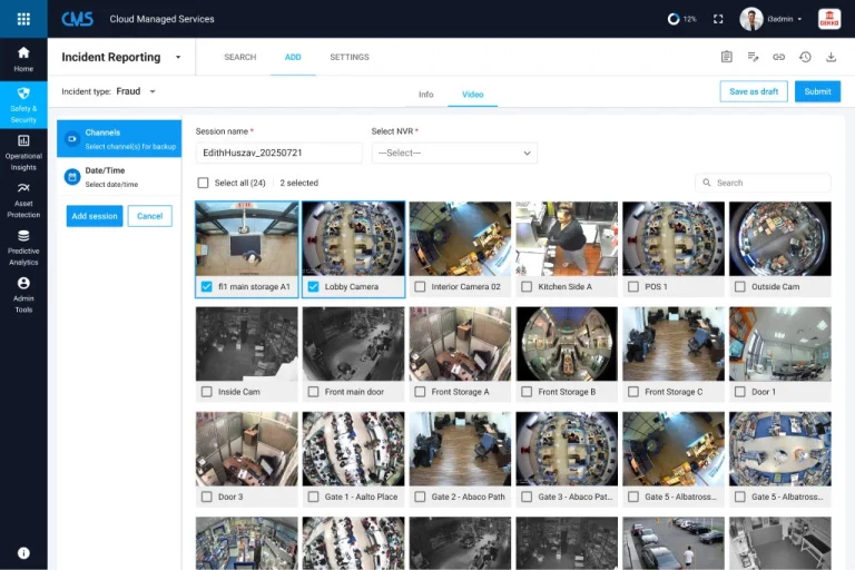 CMS incident reporting with multiple video sessions