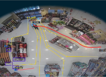 Store surveillance with AI anomaly detection paths