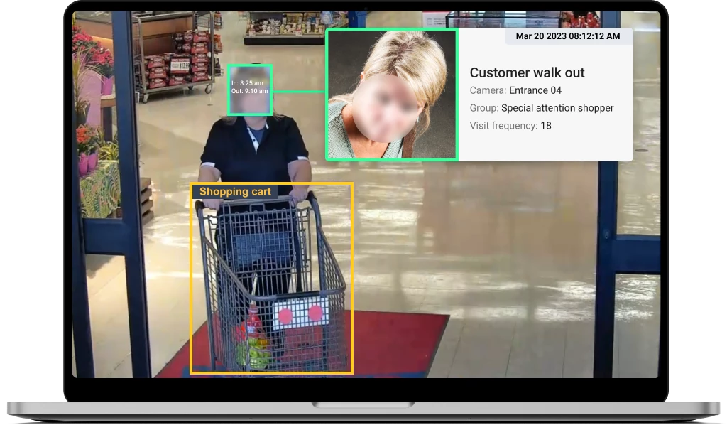 Ai system tracking customer exit with shopping cart