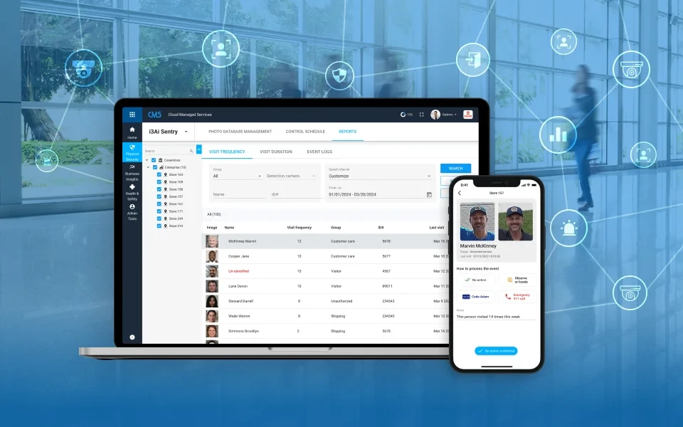 Laptop and smartphone displaying i3 Sentry dashboard interface