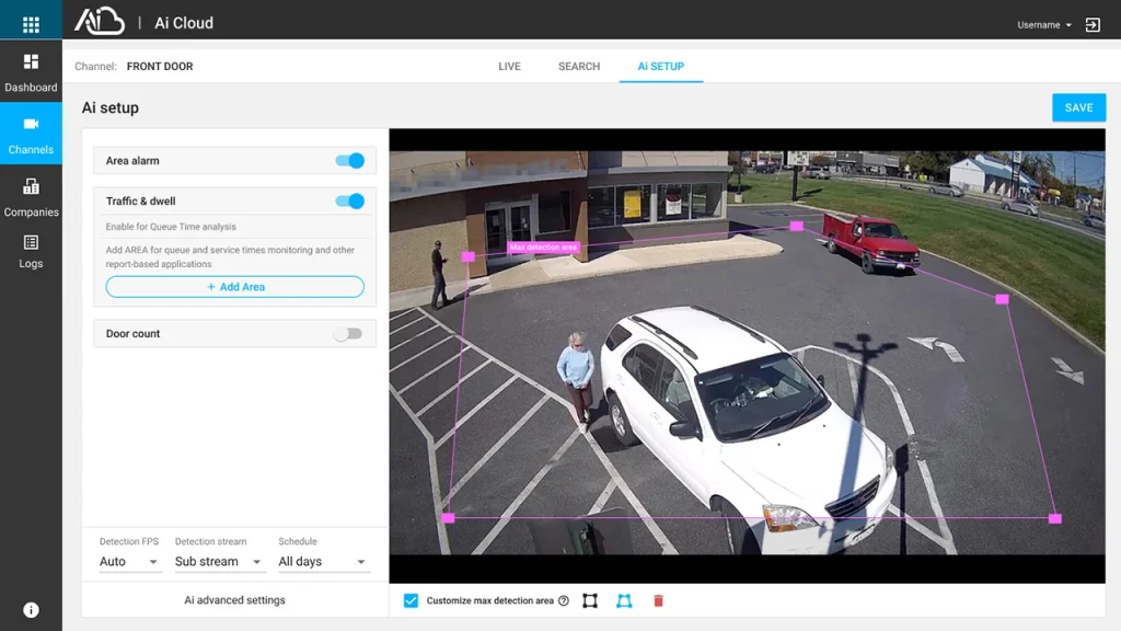 AI camera detects two vehicles and two people outside