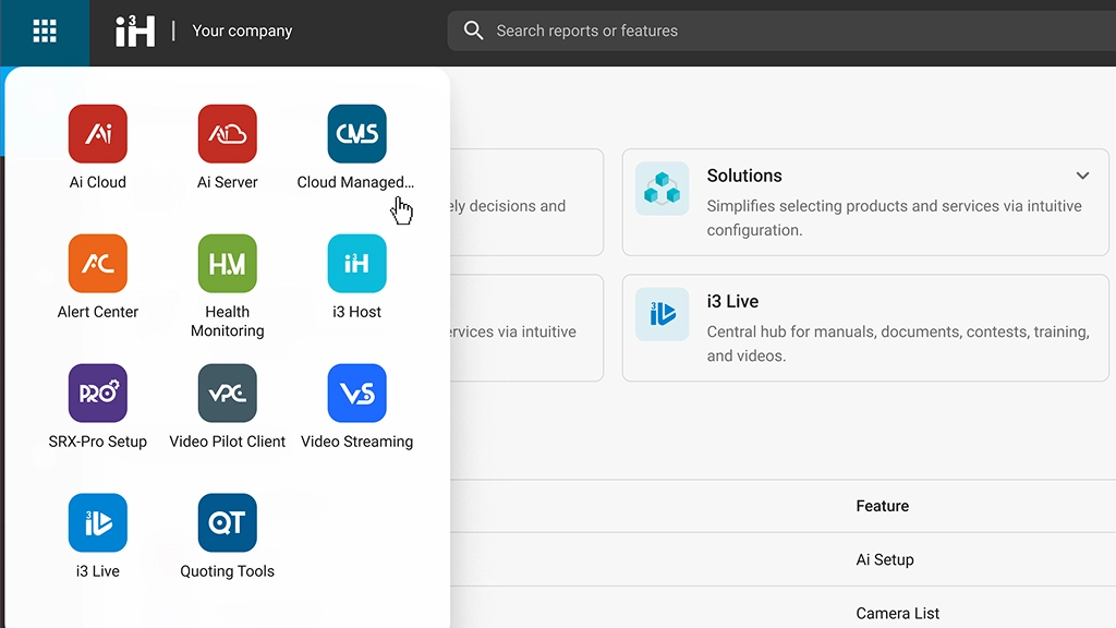 i3Host portal menu showing various application icons